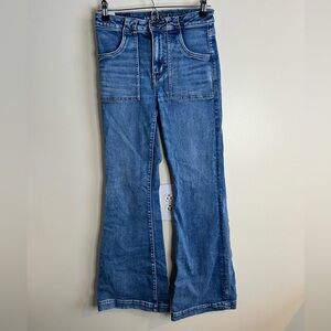 American Eagle Outfitters Flare Boho Super High Rise Stretch Jeans Blue